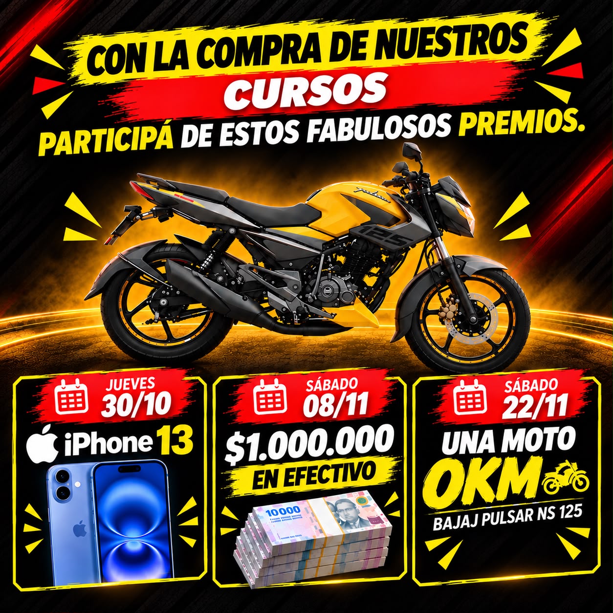 Moto 0km, iPhone y $1.000.000 en efectivo